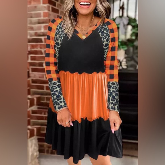 Women's Square Plaid Dress,Orange main image 0